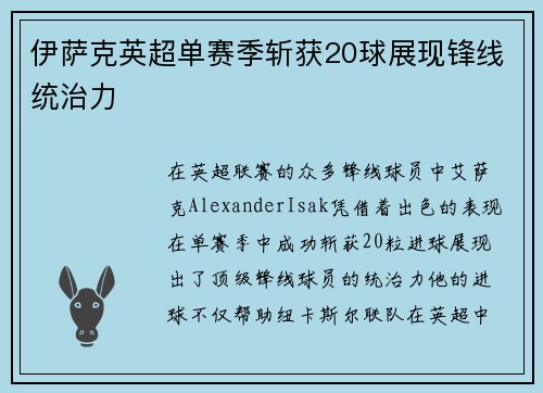 伊萨克英超单赛季斩获20球展现锋线统治力